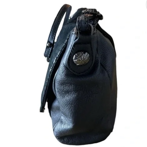 🔥Elliott Lucca Black Leather faux calf hair crocodile print half chain Bag - Picture 2 of 5